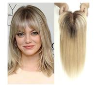 Hair Toppers 4"x5.5" Parrucche con Topper in Veri Capelli Umani con Frangia Base in Seta Clip Pezzi Topper Capelli Lisci for Donne Extension for Capelli(14 inch,Ombre Brown Blonde)