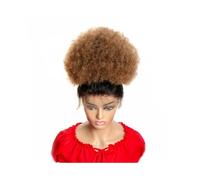 Hair Toppers Afro Kinky Curly Drawstring Ponytail Human Hair Clip In Extensions Brazilian Remy Hair 10 Inches Natural Color Hair Bun(Brown)
