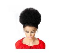 Hair Toppers Afro Kinky Curly Drawstring Ponytail Human Hair Clip In Extensions Brazilian Remy Hair 10 Inches Natural Color Hair Bun(Natural Black)