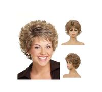 Hair Toppers Parrucca riccia corta da donna da 6 pollici con frangia laterale, parrucca sintetica for uso quotidiano da festa(Light Brown)