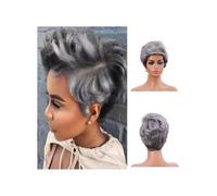 Hair Toppers Parrucca riccia corta da donna da 6 pollici con frangia laterale, parrucca sintetica for uso quotidiano da festa(Black Grey)