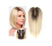 Hair Toppers Parrucche con frangia in capelli sintetici da 10 pollici, clip in base di seta da 11x8 cm, capelli lisci for estensione dei capelli da donna(Ombre Brown Blonde)