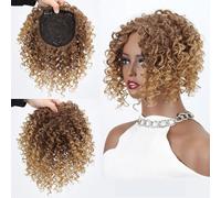 Hair Toppers Topper for capelli ricci afro corti sintetici, castano biondo, colore misto, pezzo di capelli for donne e uomini, for aumentare il volume dei capelli(Dark Blonde)