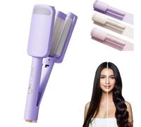 Hair Waver Crimper, Curling Iron Hair Crimper Waver, Beach Waves Curling Wand, Ionic Deep Waver Hair Curler Tool with Ceramic 3 Barrels for Women, Dual Voltage, Anti-Scald, Easy to Use (Purple)