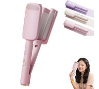 Hair Waver Crimper, Waver Curling Iron, Beach Waves Curling Wand, Ionic Deep Hair Curler Tool with Ceramic 3 Barrel for Women, Anti-Scald, Easy to Use (Pink)