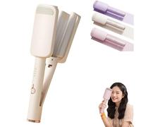 Hair Waver Crimper, Waver Curling Iron, Beach Waves Curling Wand, Ionic Deep Hair Curler Tool with Ceramic 3 Barrel for Women, Anti-Scald, Easy to Use (Beige)