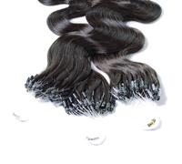 Hair2Heart 25 x 0.5g Microring Loop Extension Capelli Veri - 40cm - Ondulato, Colore #1b Nero naturale