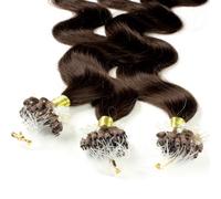 Hair2Heart 25 x 0.5g Microring Loop Extension Capelli Veri - 50cm - Ondulato, Colore #4 marrone cioccolato