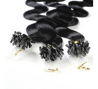 Hair2Heart 25 x 0.5g Microring Loop Extension Capelli Veri - 60cm - Ondulato, Colore #1 Nero