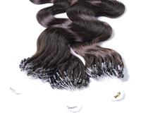 Hair2Heart 25 x 0.5g Microring Loop Extension Capelli Veri - 60cm - Ondulato, Colore #2 marrone scuro