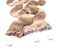 Hair2Heart 25 x 1g Microring Loop Extension Capelli Veri - 40cm - Ondulato, Colore #12 marrone chiaro