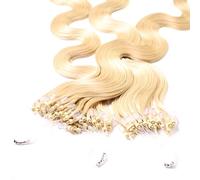 Hair2Heart 25 x 1g Microring Loop Extension Capelli Veri - 50cm - Ondulato, Colore #22 Biondo Chiaro