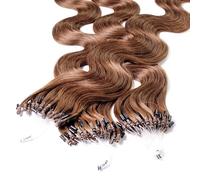 Hair2Heart 25 x 1g Microring Loop Extension Capelli Veri - 50cm - Ondulato, Colore #8 Biondo Scuro