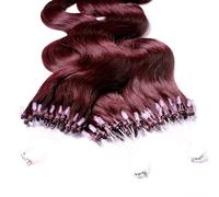 Hair2Heart 25 x 1g Microring Loop Extension Capelli Veri - 60cm - Ondulato, Colore #99j Vino Rosso