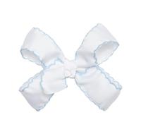 HAIRBOWS Fiocco per capelli da ragazza in gros grain con nodo centrale su clip, per tutte le età e tipi di capelli, fiocco da 12,7 cm, bianco con bordo blu