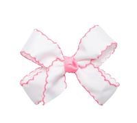 HAIRBOWS Fiocco per capelli da ragazza in grosgrain con nodo centrale su clip, per tutte le età e tipi di capelli, fiocco da 12,7 cm, bianco con bordo rosa chiaro