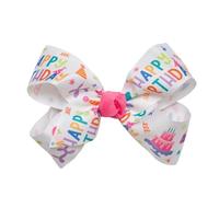 HAIRBOWS Girls' Grosgrain Hair Bow with Knot Wrap Center on a Hair Clip, All Ages and Hair Types, 6 Inch Bows, Birthday Girl Print