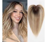 HAIRCUBE Biondo Ombra Con Luce Bassa Toppers per Le Donne Remy Capelli Umani Pezzi Con Copertura Sottile Grigi, 4.5 * 5 Pollici Hand-Tied 14 Pollici