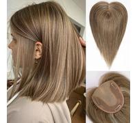 HAIRCUBE Capelli per le donne Capelli umani reali No Bangs 5 * 5.5 pollici Base 15 pollici Marrone chiaro Capelli umani Topper per le donne con Thinning Hair Cover Capelli grigi