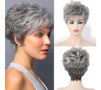 HAIRCUBE Parrucche Grigi Ricci Corti Per Le Donne Parrucca Taglio Pixie Grigio Parrucche Dei Capelli Umani Di Facile Cura Per Le Donne