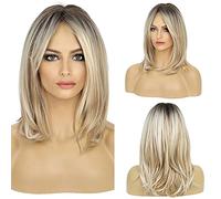 HAIRCUBE Parrucche Lunghe Bionde Per Donna Parrucca Sintetica Per Capelli Con Frangia Colore Ombre Con Radici Scure