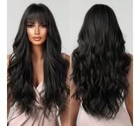 Haircube Parrucche Lunghe Ricce Da 26 Pollici Con Frangia Parrucche Ondulate Nere Per Donne Parrucche Sintetiche Per Ragazze Uso Quotidiano Per Feste Nero Resistente Al Calore Fibra ad alta temperatur