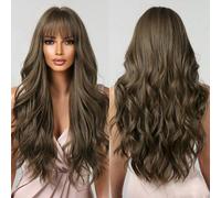 Haircube Parrucche Ricce Lunghe Da 26 Pollici Con Frangia Parrucche Ondulate Marroni Per Donna Parrucche Sintetiche Per Ragazze Uso Quotidiano Per Feste Parrucca Nera Resistente Al Calore Onda Lunga R