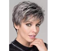 HAIRCUBE Pixie Cut Parrucca Capelli Umani Parrucche per le Donne Capelli Abbastanza corti Con Bangs Parrucca Naturale Dei Capelli Umani (scheggia di mix grigio)