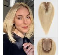 HAIRCUBE Topper per capelli da donna, 10,2 x 14 cm, capelli umani veri, 30,5 cm, biondo chiaro, senza frangia, per donne con radici grigie che si assottigliano o coprono