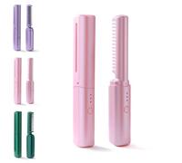 Hairdressing Comb,Straight/Curl Dual-Purpose,Hot Comb with Anti-Scalding Shell,Rechargeable Mini Hair Straightener,2-in-1 Portable Curling,Ceramic Coating no Damage Hair,3-Speed Adjustment (Pink)