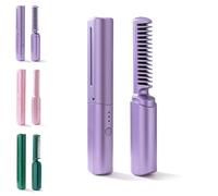 Hairdressing Comb,Straight/Curl Dual-Purpose,Hot Comb with Anti-Scalding Shell,Rechargeable Mini Hair Straightener,2-in-1 Portable Curling,Ceramic Coating no Damage Hair,3-Speed Adjustment (Purple)