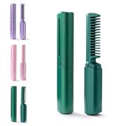 Hairdressing Comb,Straight/Curl Dual-Purpose,Hot Comb with Anti-Scalding Shell,Rechargeable Mini Hair Straightener,2-in-1 Portable Curling,Ceramic Coating no Damage Hair,3-Speed Adjustment (Green)