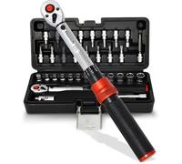 Hairich Chiave dinamometrica per bicicletta da 1/4", 1-25 Nm, precisione ± 3%, cricchetto a 72 denti, set di 33 chiavi dinamometriche con prolunga, adattatore da 1/4" - 3/8" e giunto cardanico