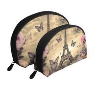 Hairy Raccoon - Trousse portatile per cosmetici, organizer da viaggio con cerniera e scomparti interni, Torre Eiffel Fiori e Farfalle, Taglia unica