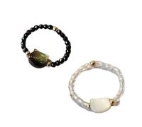 HAISENG 2 anelli regolabili in ossidiana in pietra di luna, con perline in resina, accessori per le dita, per donne, gatti in resina