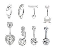 HAISENG 8 pz/set ombelico anelli ciondola colore oro cuore ombelico per le donne piercing ornamento in acciaio inox ombelico, Misura unica, come descritto, come descritto