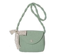 HAISENG Casual Vintage Crossbody Bag Per Le Donne Tessuto Spalla di Paglia Elegante Pizzo Bowknot Borsa Da Spiaggia Con Cinturino Intrecciato Paglia Intrecci, Verde, One Size