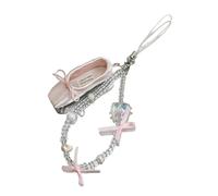 HAISENG Catene per telefono con perline di cristallo e perle, a forma di scarpette da ballerina, da appendere alla tasca, portachiavi, ciondolo per borsa