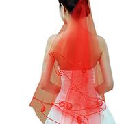 HAISENG Velo da sposa da donna semplice tulle lungo festa di Halloween bordo nastro di nozze per la registrazione del matrimonio veli brevi per veli cappella per cattedrale, Rosso, Taglia unica