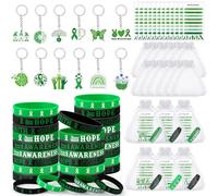 Haishell Set di 12 portachiavi in acrilico con nastro verde per sensibilizzazione sulla salute mentale, 12 braccialetti in silicone, 12 biglietti di incoraggiamento, 12 sacchetti in organza per donne