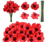 Haishell Set di 60 fiori artificiali di papavero rosso, fiori finti per la domenica della commemorazione, fiori di campo finti con ramo di fiori per la festa dei veterani, bouquet per la festa dei