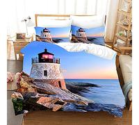HAISHO Copripiumino Matrimoniale faro blu Set di Biancheria da Letto Matrimoniale con Cerniera, 1 Copripiumini 220x240 cm in Microfibra e 2 Federe 50x80 cm, per Adulti Adolescenti