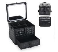 HAISKY Custodia per trucchi con cassetto, custodia da viaggio con specchio magnetico a LED, organizer per cosmetici con divisore regolabile, nero brillante