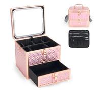 HAISKY Custodia per trucchi con cassetto, custodia da viaggio con specchio magnetico a LED, organizer per cosmetici con divisore regolabile, rosa brillante