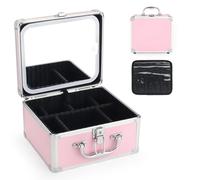 HAISKY Custodia per trucchi, da viaggio, con specchio magnetico a LED staccabile, organizer impermeabile per cosmetici con divisore regolabile, 3 modalità di colore, Rosa Ghiaccio