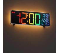 HAITANG Orologio da parete digitale grande 10'' per soggiorno, telecomando, doppio allarme, 8 colori RGB, grande display a LED, luminosità automatica, data, ora estiva automatica, temperatura