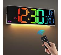 HAITANG Orologio da parete digitale grande 16'' per soggiorno, telecomando, doppio allarme, 8 colori RGB, grande display a LED, luminosità automatica, data, ora estiva automatica, temperatura