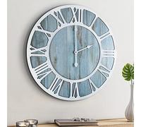 HAITANG Orologio da parete rotondo in legno moderno retrò blu 40 cm numeri romani arredamento soggiorno leggero zecca orologio da parete decorazione casa giardino ufficio caffè arredamento camera da