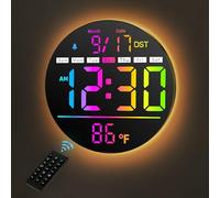 HAITANG Orologio Digitale da Muro 8''con Cambio Colore RGB & Telecomando,Luminosità Automatica,Temperatura,Ora Legale,Luci Notturne,Sveglia con Modalità Lavorativo/Festivo per Casa/Camera/Ufficio-Nero
