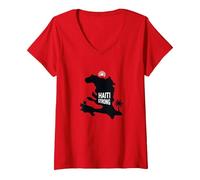 Haiti Strong - Grafica dell'isola Tropicale dell'orgoglio haitiano Maglietta con Collo a V, Donna, Rosso, L